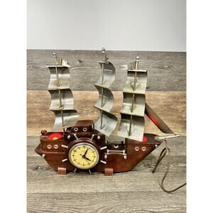 Vtg United Solid Wood Electric Nautical Sailing Ship 19x16” ~Clock not Workingd
